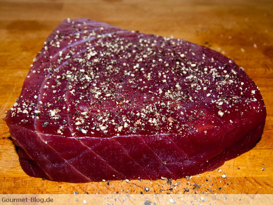 Thunfischsteak mit Honig - Wasabi Aufstrich an Jasminreis
