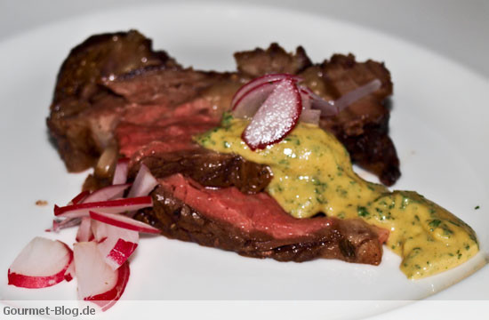 Côte de Boeuf Slices mit süßem Petersilien-Senf