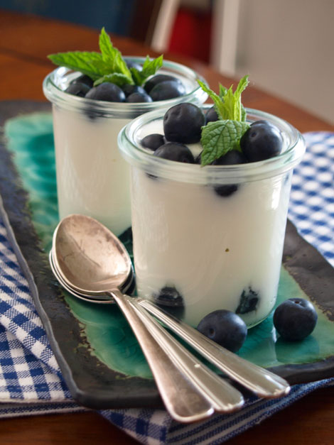 Fruchtjoghurt: Joghurt mit Heidelbeeren und Minze