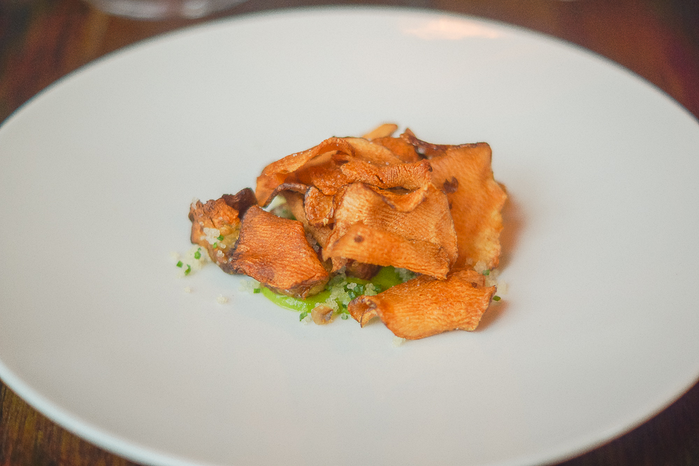 Roasted Sunchoke with salted Norwegian Herring, Herring roe and lovage