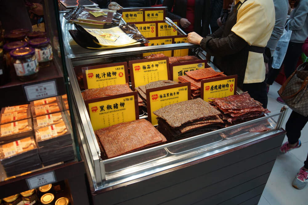 Bakkwa - Bak Kwa Trockenfleisch aus China, Shop Auslagen