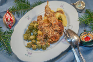 Kaninchenkeule mit Rosenkohl und Kartoffeln
