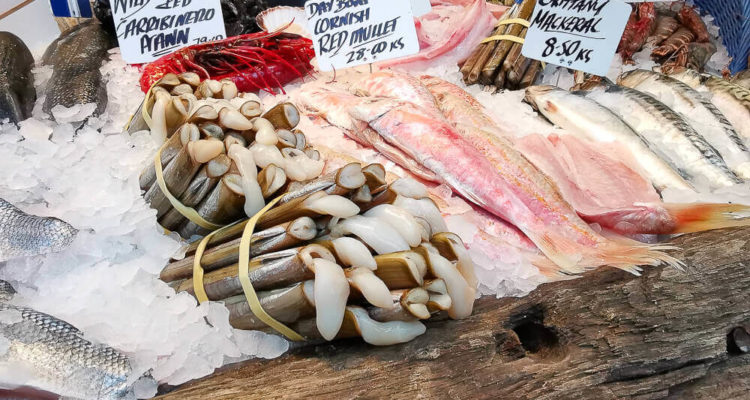 Borough Market, London - Stabmuscheln und Fisch