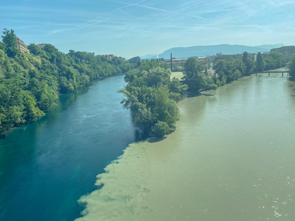 E-Bike Tour, Wein tasting Genf - Rhone und Arve fließen zusammen