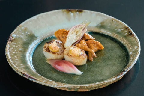 Hokkaido-Jakobsmuschel mit Uni-Cremesauce und Myoga