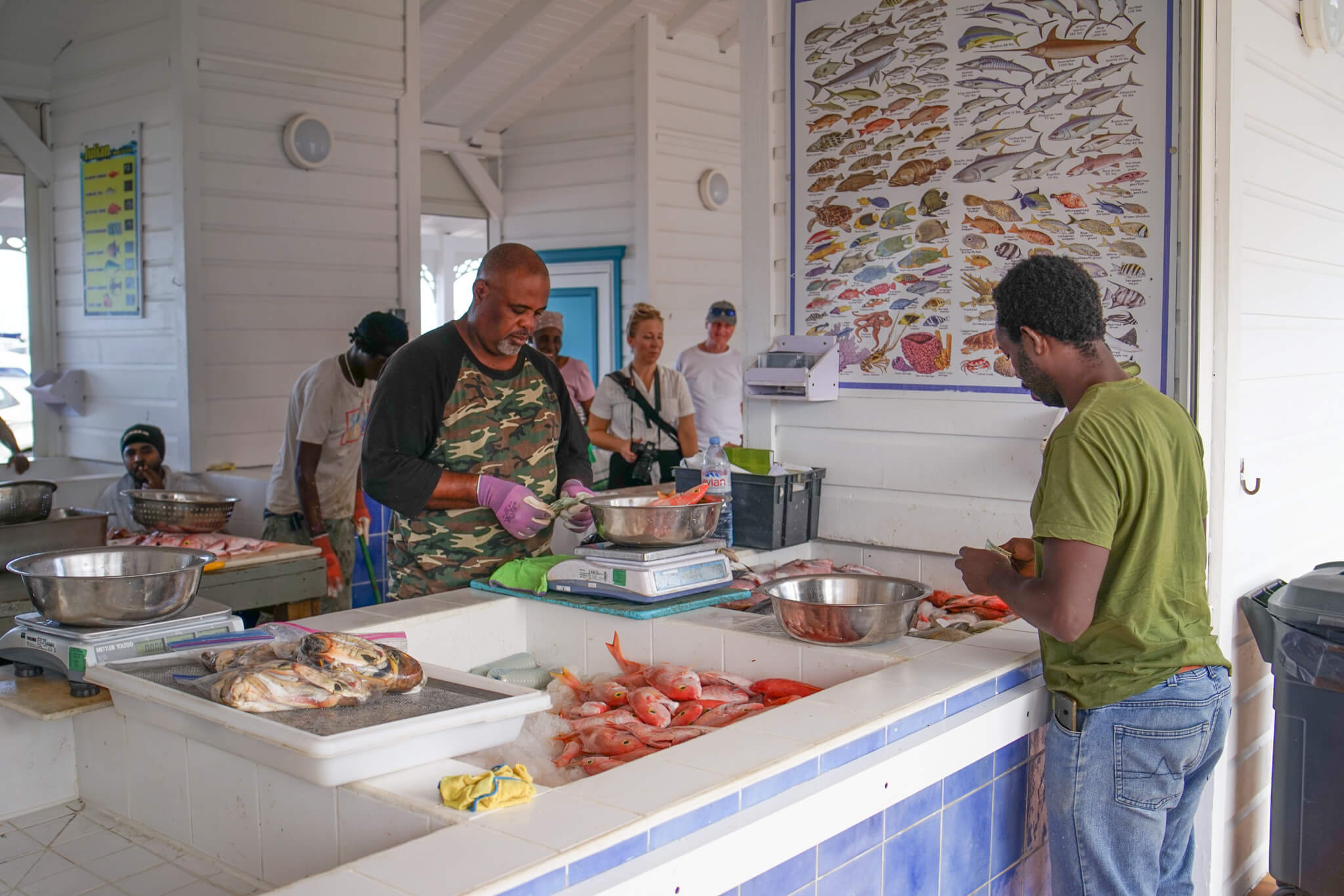 Markt in Marigot, Saint Martin - Fischhändler bei der Arbeit
