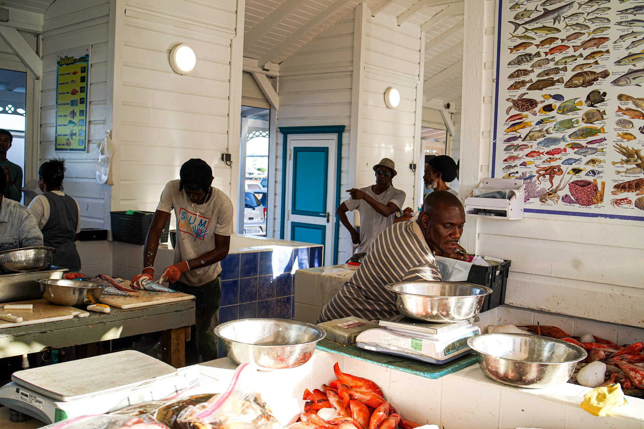 Markt in Marigot, Saint Martin - Stand mit Fisch